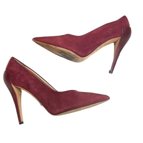 Diane Von Furstenberg Suede Point Toe Heels Wine SZ 6 WIDE - Picture 4 of 7